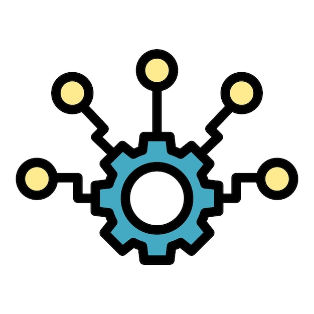 Gear resource icon outline vector Online teamwork Work job color flat