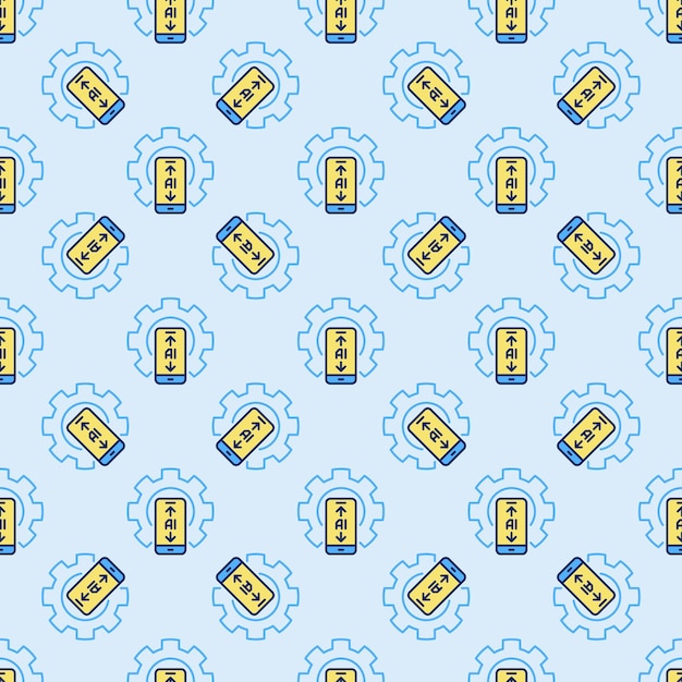 Gear with AI Smartphone vector Artificial Intelligence in Phone Settings colored Seamless Pattern