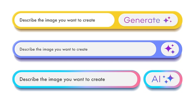 Generate Ai bar set user interface 3d color style isolated on background Artificial intelligence button trendy neumorphic for ui ux element app website