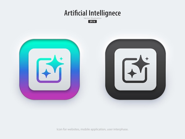 Generate AI button user interface A set of active and inactive buttons have neon lights with generate symbols 3D neumorphism style for website app Vector illustration