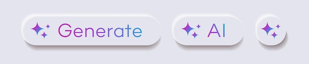 Generate AI buttons set user interface white color Artificial intelligence button trendy neumorphic style for ui ux element app website vector