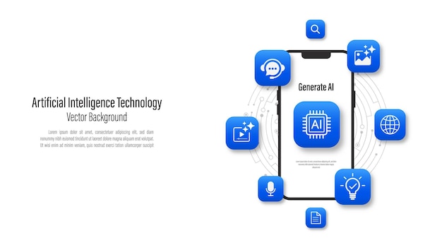 Generative AI concept Tools for Generated icons on a smartphone Generate prompt concept bar on the screen Large data processing database concept Vector illustration for web and template