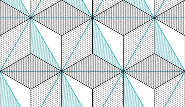 Geometric 3d lines abstract seamless pattern, vector background. Technology style engineering line drawing endless illustration. Usable for fabric, wallpaper, wrapping, web and print.