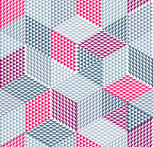 Geometric 3D seamless pattern with cubes, rhombus and triangles boxes blocks vector background, architecture and construction, wallpaper design.