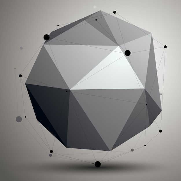 Geometric abstract 3D complicated lattice object, single color asymmetric element with wireframe structure.