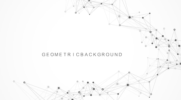 geometric abstract background with connected line and dots. network and connection background for your presentation. graphic polygonal background. scientific vector illustration.