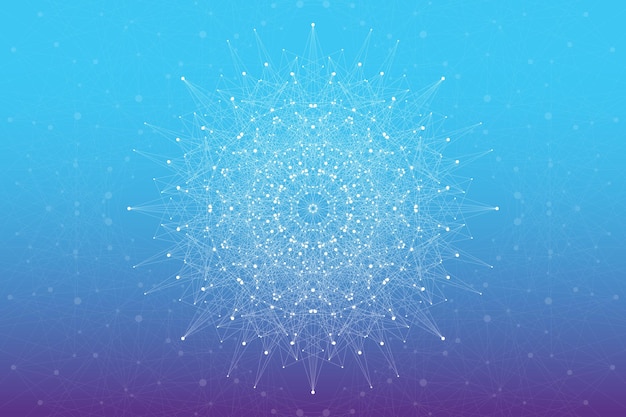 geometric abstract molecule with connected line and dots graphic communication background for medici