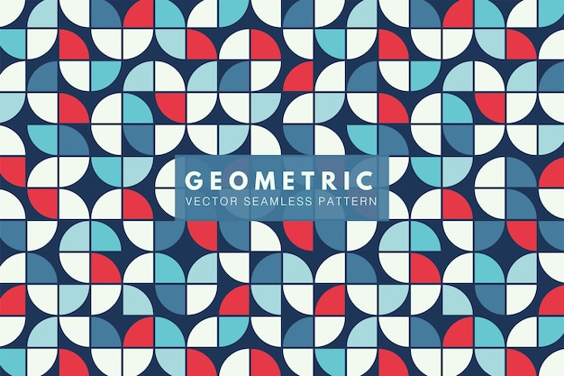 Geometric blue and red shapes Bauhaus pattern Simple abstract seamless vector repeat pattern