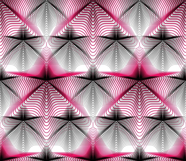 Geometric colorful stripy overlay seamless pattern, bright vector abstract background. Graphic symmetric ornament.