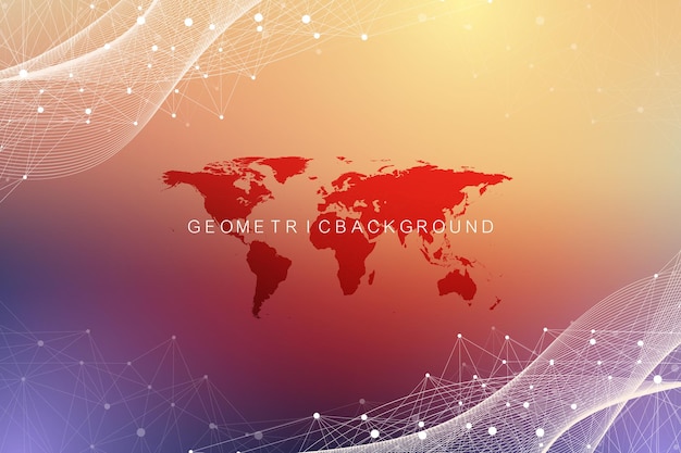 Geometric graphic background molecule and communication. Big data complex with compounds. Perspective backdrop. Minimal array Big data. Digital data visualization. Scientific vector illustration.