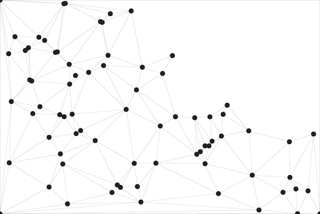 Geometric network pattern with black nodes and connecting lines on a white background representing modern digital communication and technology in an abstract design