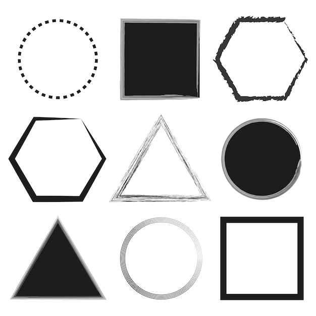 geometric shape icons circle square triangle hexagon black and white vector elements