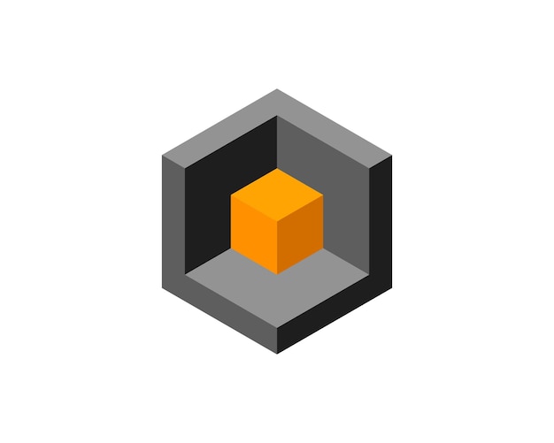 Geometrický vektorový návrh loga ve tvaru krychle Logotyp společnosti Trendy tech emblém v pixelovém stylu