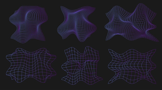 Geometry wireframe shapes and grids in neon purple gradient