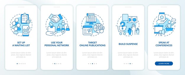 Getting first clients tips blue onboarding mobile app screen