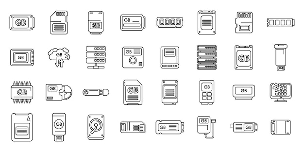 Gigabyte icons set outline vector Big data