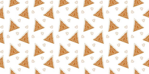 Gingerbread houses background Glazed biscuit cookies with ornament seamless pattern