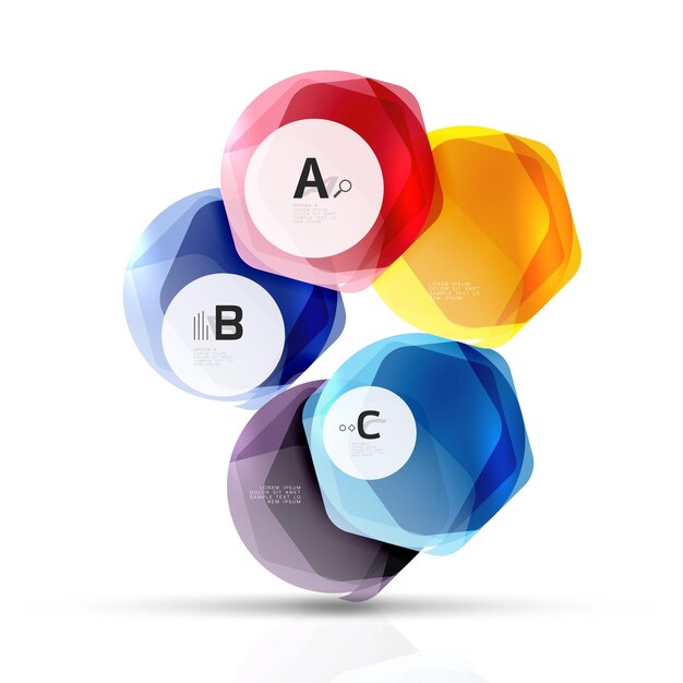 glass color hexagons glossy plastic hexagon design with text and option infographics