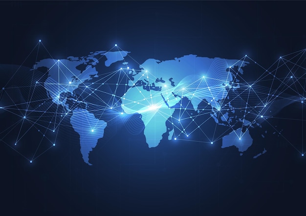 global network connection world map point and line composition concept of global business
