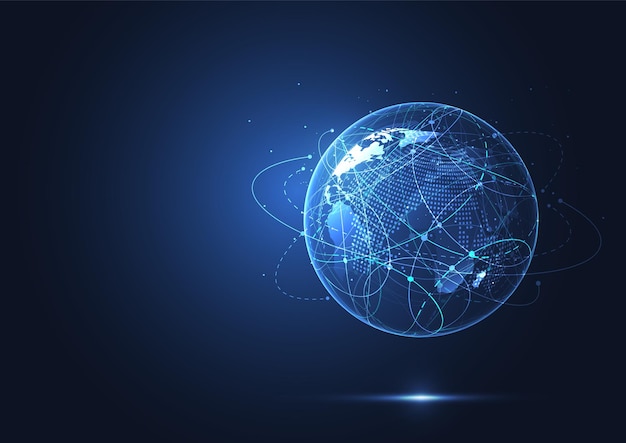 Global network connection World map point and line composition concept of global business