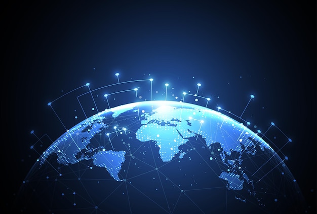 global network connection world map point and line composition concept of global business