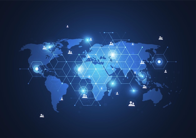 Global network connection World map point and line composition concept of global