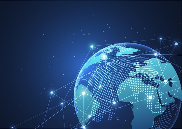 Global network connection. World map point and line composition concept