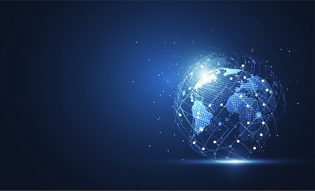 global network connection. world map point
