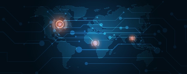 Globální síťové připojení. Abstraktní technologické pozadí mapy světa, globální koncept obchodních inovací