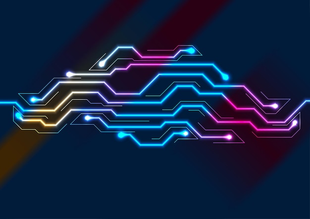 glowing colorful neon circuit board chip abstract background technology vector design