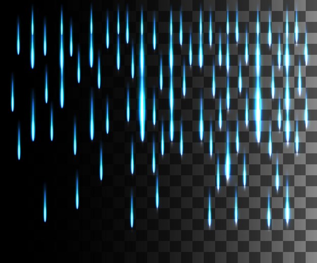 Glowing line abstract effect. Rain effect. Blue lines light effect on transparent background.