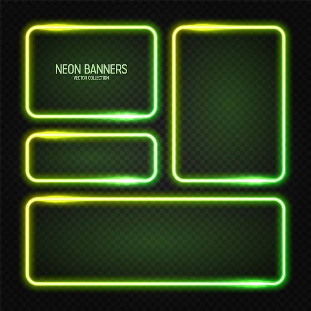 Glowing neon banners illuminated colorful square frames shiny vibrant border glow effect green