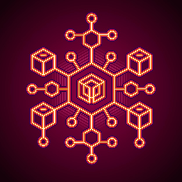 glowing red neon blockchain network cyber core nexus red glowing digital system with hexagonal