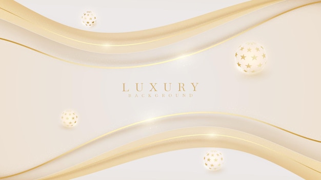 Golden curve luxury background with ball element, Modern cover design, invitation card template concept. Vector illustration.