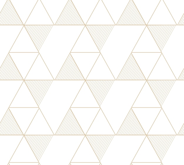 Golden geometric vector seamless patterns. Golden lines, triangles and rhombuses on a white background. Modern illustrations for wallpapers, flyers, covers, banners, minimalistic decorations