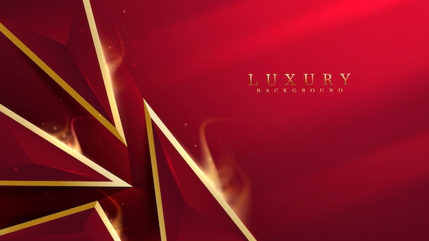Golden triangle on red luxury background with flame and bokeh effect decoration and glitter light.