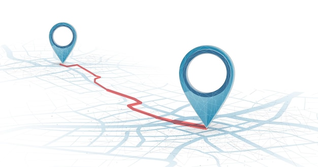 Gps abstract vector two pin icon on city map with white line connection