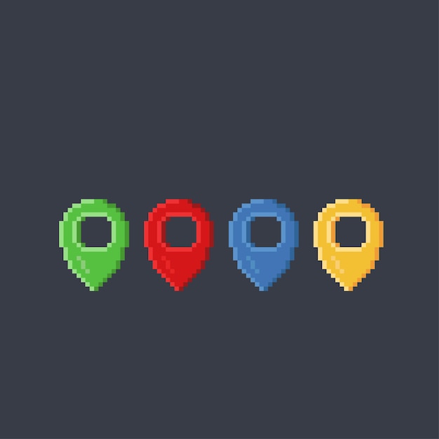 GPS icon set with different color in pixel style