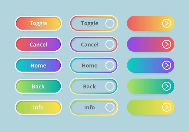 Gradient buttons. Web ui elements colored template  action buttons set.