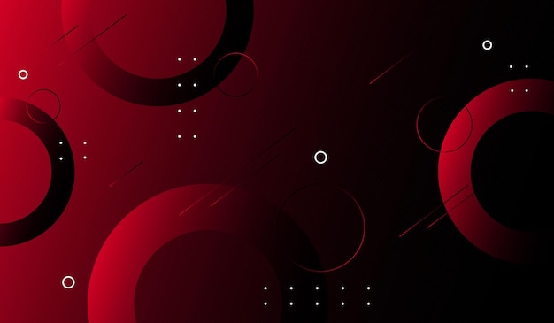 Gradient red geometric with round shapes and lines vector background
