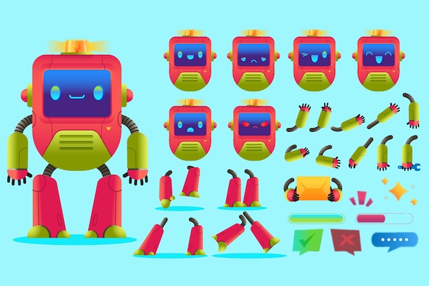 Gradient robot character constructor illustrations