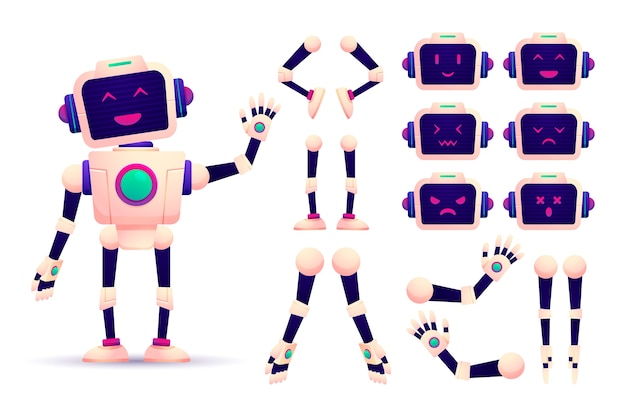 Gradient robot character constructor illustrations