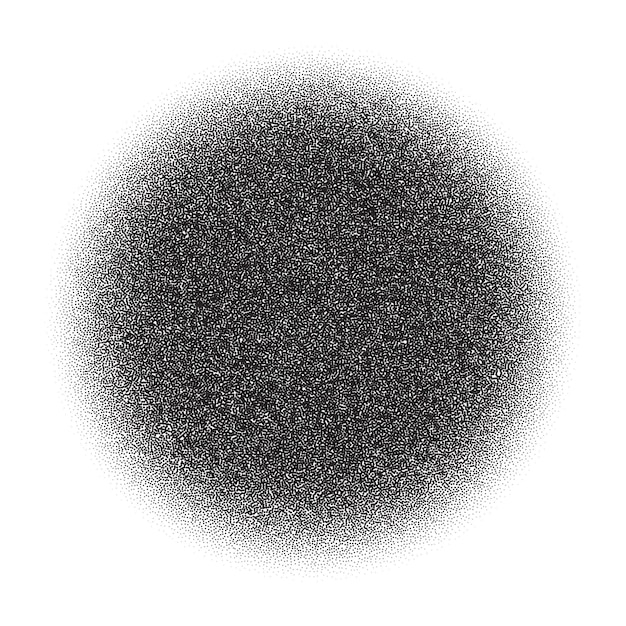 Grain circle gradient. Stippled round shape. Radial stochastic dotwork texture. Random grunge noise