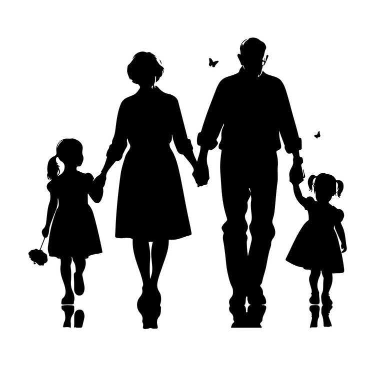 Vektor grandparents walking with two granddaughter vector illustration icon