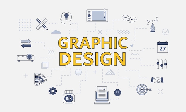 graphic designer concept with icon set with big word or text on center