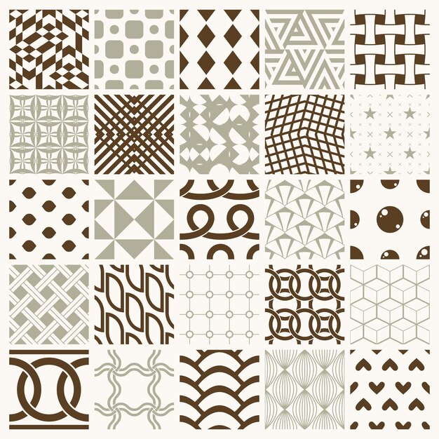Graphic ornamental tiles collection, set of vector repeated patterns. 25 vintage art abstract textures can be used as wallpapers.