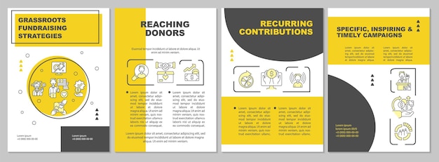 grassroots fundraising strategies brochure template. fund increase. flyer, booklet, leaflet print, cover design with linear icons. vector layouts for presentation, annual reports, advertisement pages