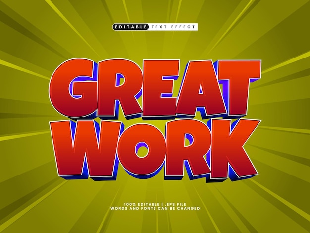 great work editable text effect in kids and simple text style