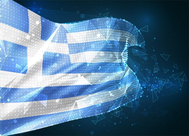 greece, vector flag, virtual abstract 3d object from triangular polygons on a blue background