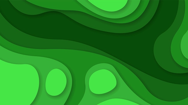 green abstract wavy paper cut background vector shadows 3d smooth objects modern design